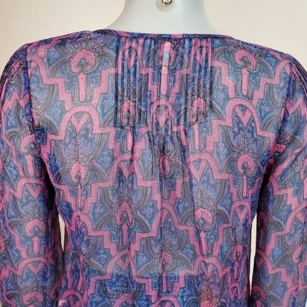 joie Bohemian Sheer Paisley Print Silk Pop Over Blouse Size XXS - Picture 7 of 14